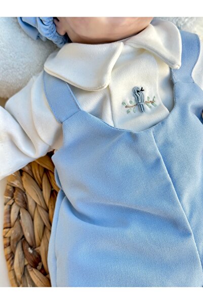 Mama Miel Baby Hand Embroidered Blue Bird Salopet Body and Beanie Set