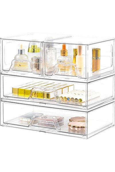 Generic 4 Pack Clear Acrylic Makeup Organiser, Bathroom Makeup Organizer and ...