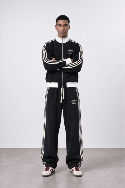 Respire Men's Far from Basic Stripe Detailed Doubleface Tracksuit Set Black