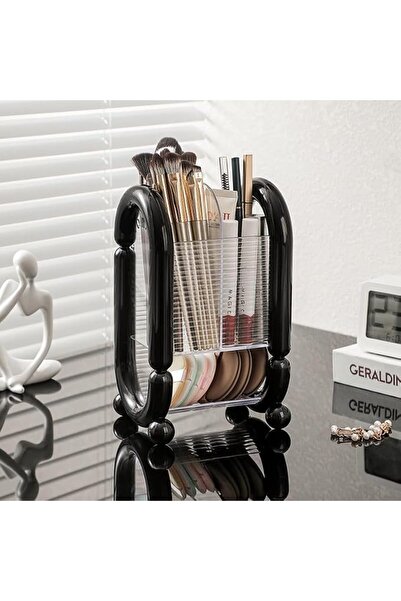ALMEKAQUZ Black Makeup Brush Holder, Cosmetic Storage Organizer, Powder Puff ...