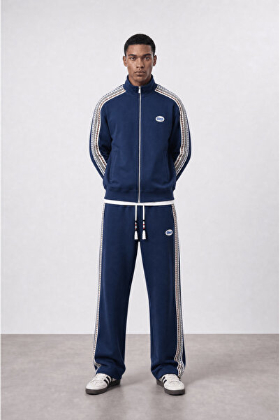 Respire Men's Winner Stripe Detailed Doubleface Tracksuit Set Navy Blue