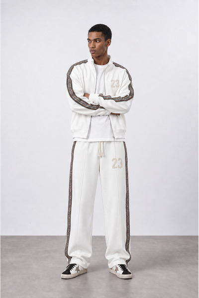 Respire Men's 23 Stripe Detailed Doubleface Tracksuit Set Ecru