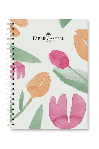 Faber Castell Karton Kapak,Flowers Defter,100 Y,Kareli,80 gr Kağıt,Spiral,1 A...