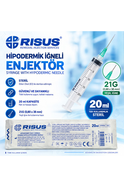 Risus Enjektör 20cc 3p Yeşil-100 Adet
