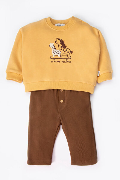 Bebetto طقم ثلاثي من قمصان IP SWEAT (SO HAPPY) باللون البني