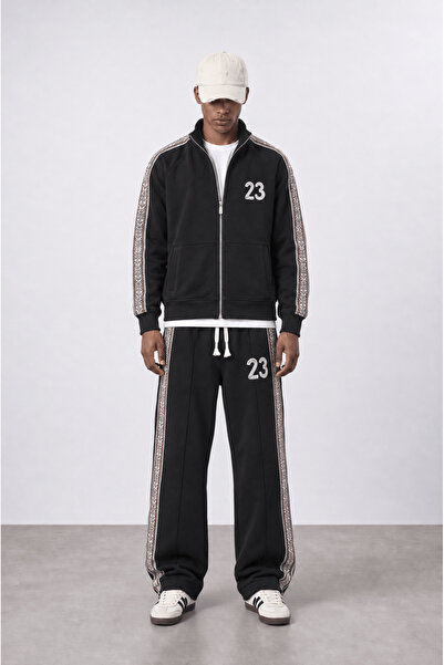Respire Men's 23 Stripe Detailed Doubleface Tracksuit Set Black