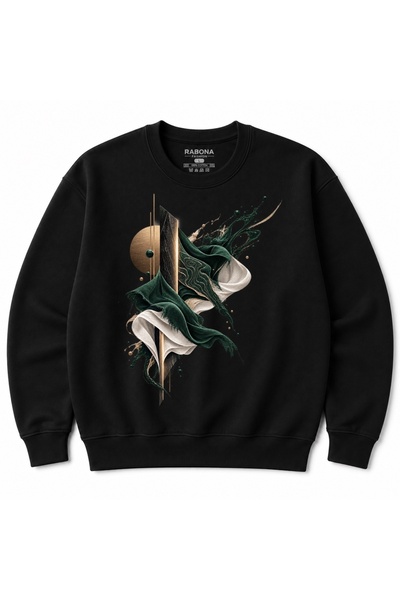 Rabona Fashion سويت شيرت برسومات فنية تجريدية من سلسلة التراث الزمردي في المم...
