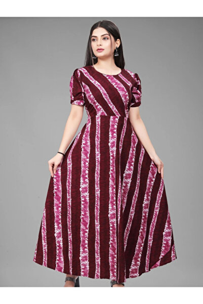 MYSMAR Maroon Floral Print A-Line Maxi Dress - FFT1079 | Maroon-Size:L-40-Inches