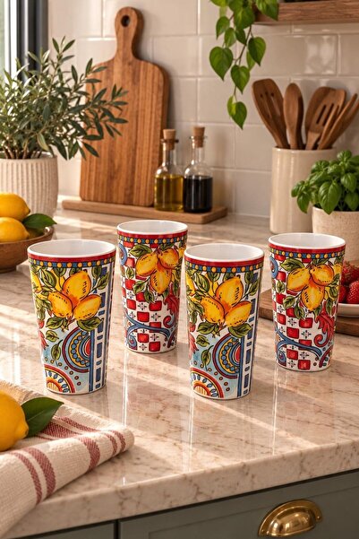 Lucky Art Lemozia Melamin 4 lü Bardak Seti 450cc