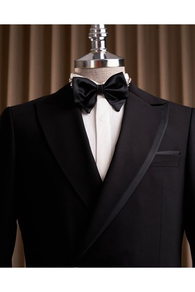 TerziAdemAltun Slim Fit Men's Lapel Detailed Jacket Pants Combination Suit Black T20148-01