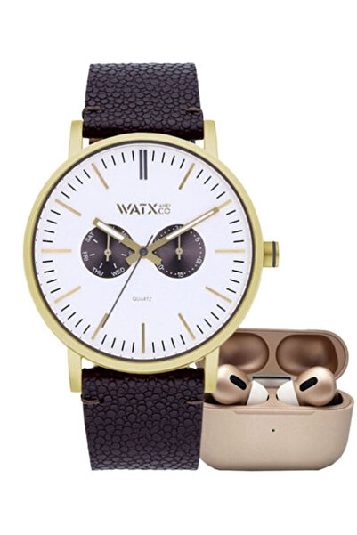 Watx & CO Ανδρικό Ρολόι 44mm με Μαύρο Δερμάτινο Λουράκι και Μπαταρία