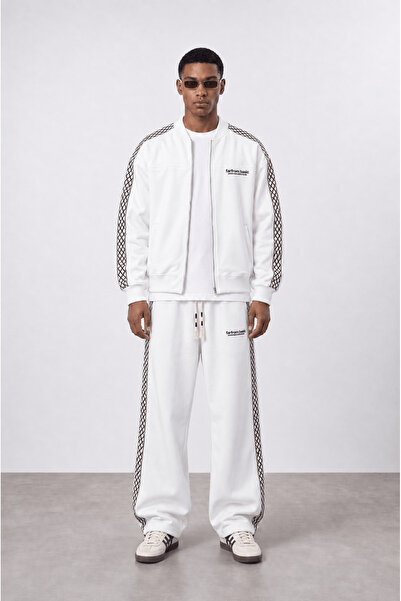 Respire Men's Ffb Stripe Detailed Doubleface Tracksuit Set Ecru