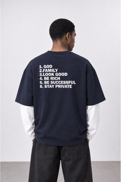 Respire Erkek Double Sleeve Oversize Sweatshirt Lacivert