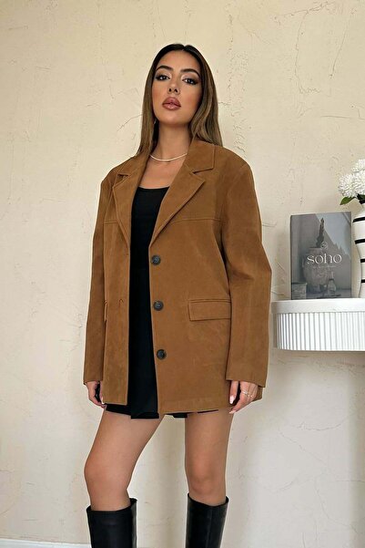 Caddebostan Moda Kadın Süet Blazer Ceket Uzun Kollu Şık Ofis Ceketi