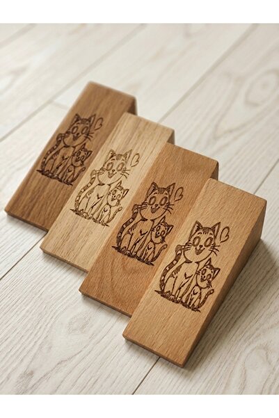 Royal Hediyelik Ahşap Kapı Stoperi Kapı Altı Takozu Kedi Desenli Dekoratif Ka...