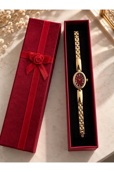 Eylemboutique Women's Oval Dial Stone Detailed Elegant Wristwatch – Gold & Silver Color Stylish Design