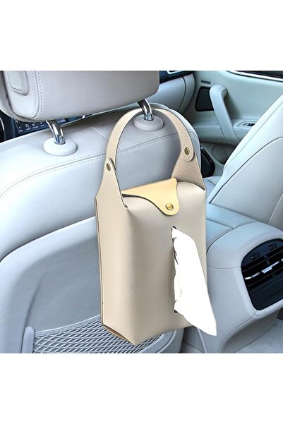 SWIUKPHE Grey PU Leather Car Tissue Holder, Large Hanging Headrest Tissue Box...