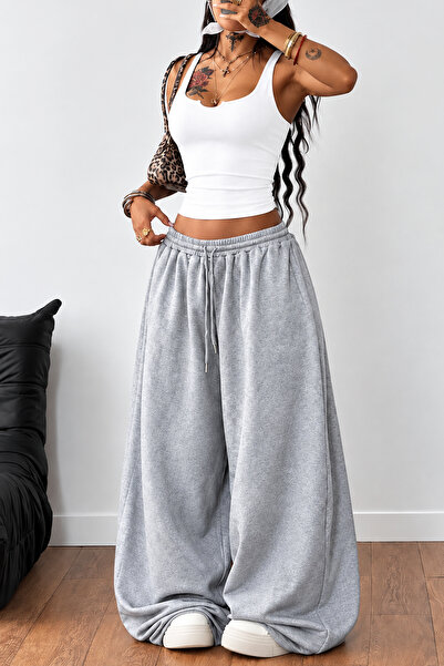 İlayda Toprak Draw Gri Extra Loose Fit Wide Leg Adjustable Elastic Lace-Up 2 ...