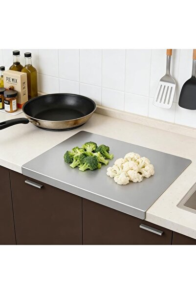 Tazweeq L-Shaped Stainless Steel Cutting Board for Kitchen, Lip Non-Slip Dish...