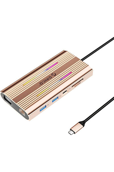 Orico XDR 12 σε 1 RGB USB-C Σταθμός Σύνδεσης με HDMI 4K PD Ethernet Ροζ Χρυσό