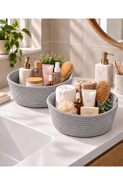 EGE ÖRGÜM Set of 2 Decorative Woven Baskets – Bathroom, Kitchen, and Home Int...