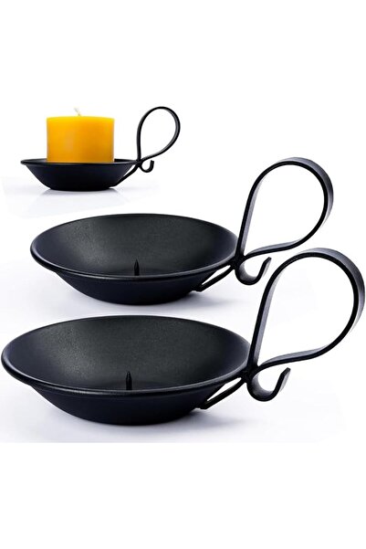 Generic Decorative Iron Pillar Candle Holders, Set of 2, Matte Black with Han...