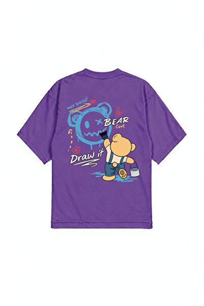 genosha Bear Draw İt Printed Oversize T-Shirt Front and Back Design