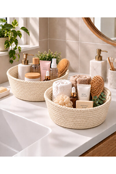 EGE ÖRGÜM Set of 2 Decorative Woven Baskets – Bathroom, Kitchen, and Home Int...