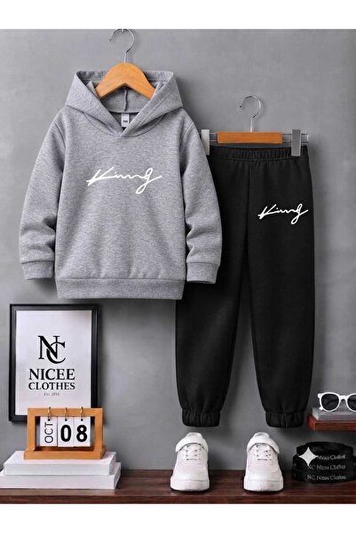 NC Nicee Clothes Children's Tracksuit Set Unisex (White King Handwritten Prin...