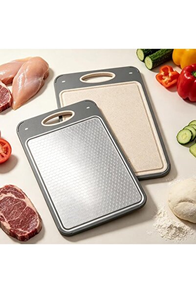 GENERAL Double Sided Cutting Board Stainless Steel & Wheat Straw – Non Slip T...