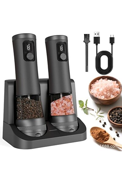 0TO1 TECH 2 Pack Salt And Pepper Grinder, Rechargeable Base, Battery Display,...