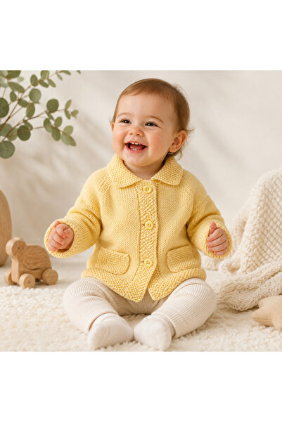 efholde 1 Year Old Rice Collar Model Baby Girl-Boy Cardigan (100% Hand Knitted)