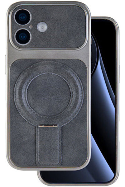 OEM Luxgrip Mag Συνθετικό Δέρμα Γκρι Πίσω Κάλυμμα (iPhone 16)