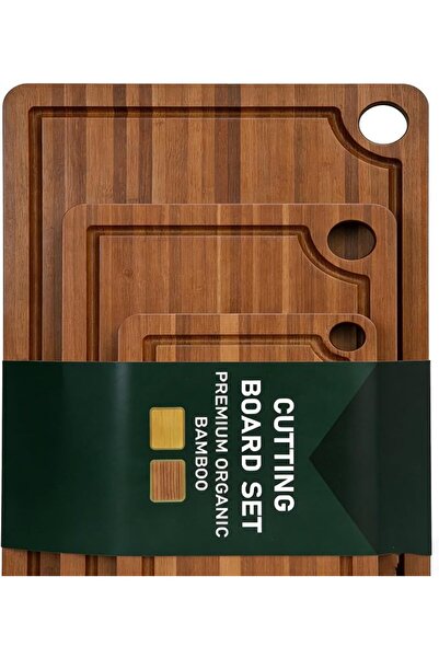 NIUBI Bamboo Cutting Board for Kitchen – 3-Piece Wooden Boards with Juice Gro...