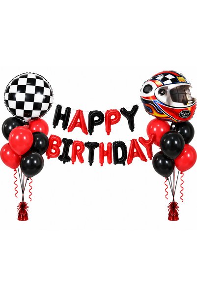 genaja Set baloane Happy Birthday tema Racing, roșu-negru, cu cască moto și b...