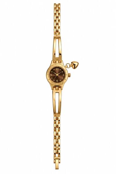 Eylemboutique Women's Heart Charm Detailed Elegant Bracelet Watch – Bitter Coffee Dial - Stylish & Minimalist Design