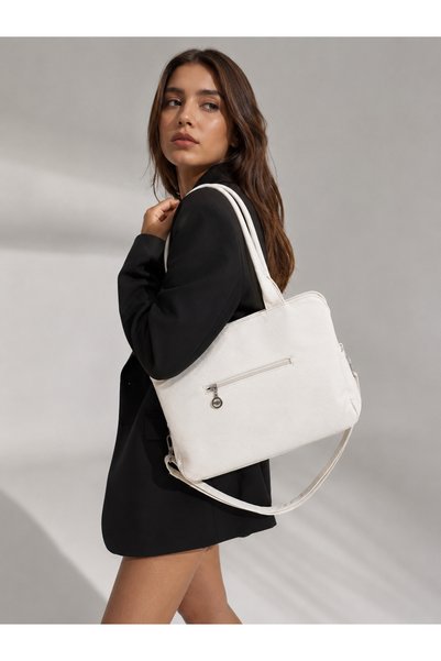 Catwins Women's White Leather Large Size Daily University Hand & Shoulder Bag