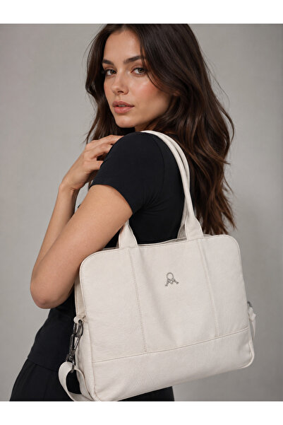 Catwins Women's White Leather Large Size Daily University Hand & Shoulder Bag