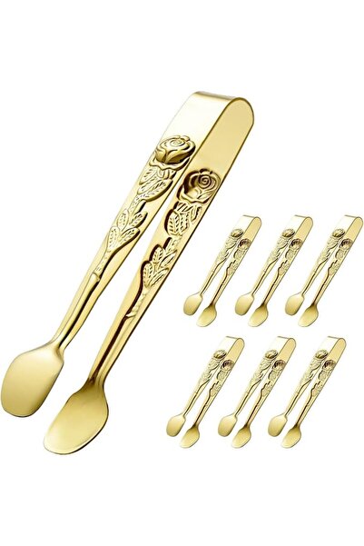 Tazweeq 6-Piece Stainless Steel Mini Serving Tongs 5-Inch, Rose Pattern Appet...