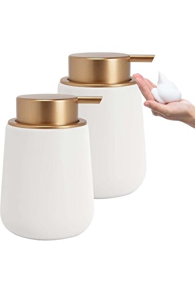 ALMEKAQUZ 2Pcs Foaming Soap Dispenser, 400ML Beige Ceramic Modern Poam Hand S...