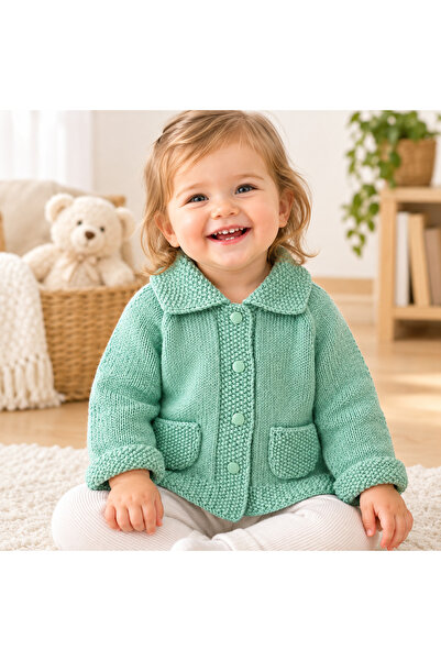 efholde 1 Year Old Rice Collar Model Baby Girl-Boy Cardigan (100% Hand Knitted)