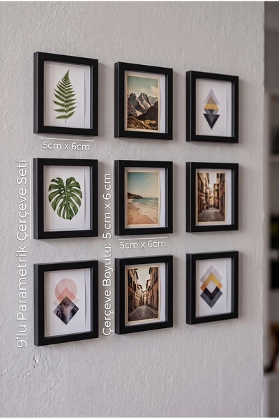 AD TechLabs Siyah Fotoğraf Çerçeve Seti [9-Adet] - 5x6 cm Kaydırmalı Mini Fot...
