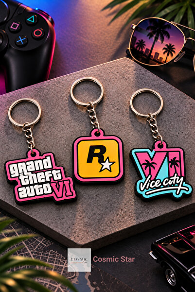 Cosmic Star مجموعة سلسلة مفاتيح Gta 6 VI مكونة من 3 قطع - تصميم GTA VI وRocks...