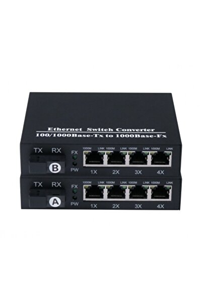 OEM Kit media convertoare fibra optica wdm Gigabit SC 20 km cu 4 porturi RJ45