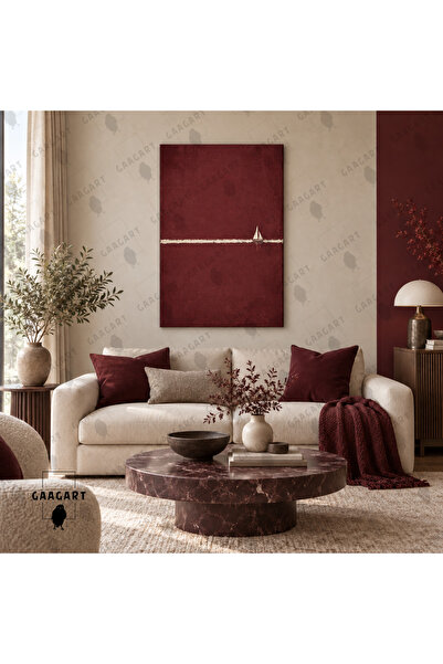 GAAGART Tekli Dikey Kanvas Tablo Dijital Baskı Bordo Yelkenli Minimalist Deni...
