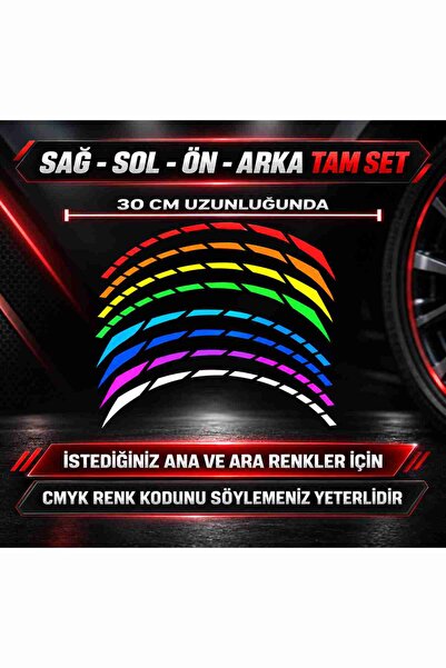 Fixelora Motosiklet Jant Şeridi Sticker Ön Arka Sağ Sol Tam Set 30 cm Kesik M...