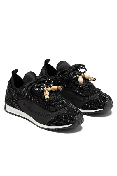 Dedos Women's Black Beaded Detailed Stoned Comfortable Non-Slip Sole Sneaker ...