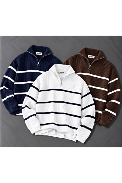 pepule Women's 3-Piece Thessaloniki Knitted Half-Zip Striped Knitwear Sweater...