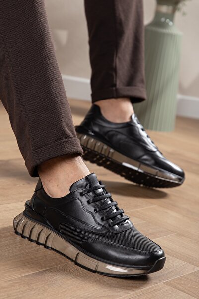 maximoda Hakiki Deri, Kalın Tabanlı, Şeffaf Taban, Erkek Deri Sneaker Ayakkabı