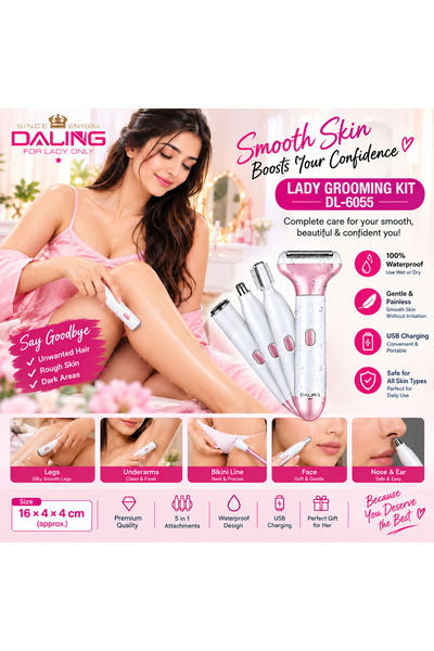 daling DL-6055 4-in-1 Lady Grooming Kit for Women, Electric Body Hair Remover...